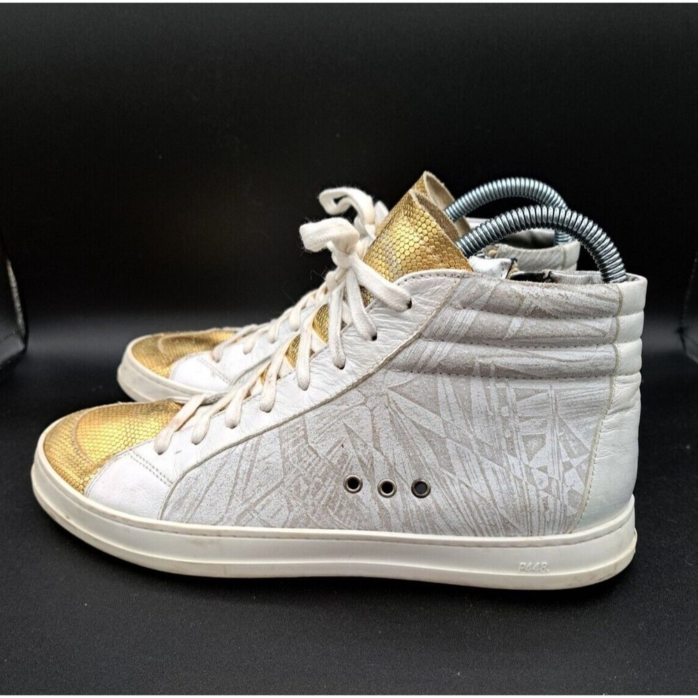 P448 Women's Palm Gold Toe High Top Sneaker Side Zip Euro 40/US 9 Designer Shoes